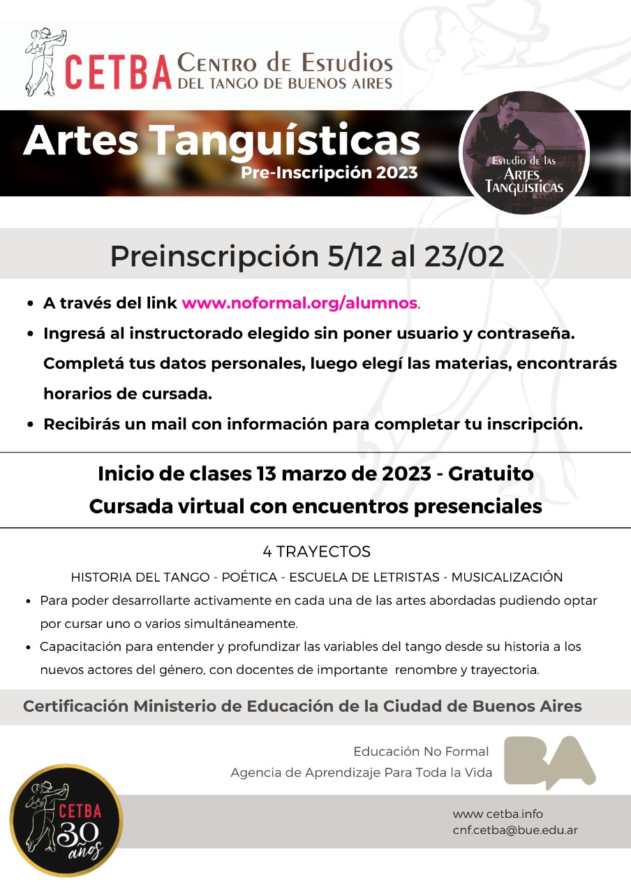 Inscripción Ingresantes Artes Tanguísticas 2023